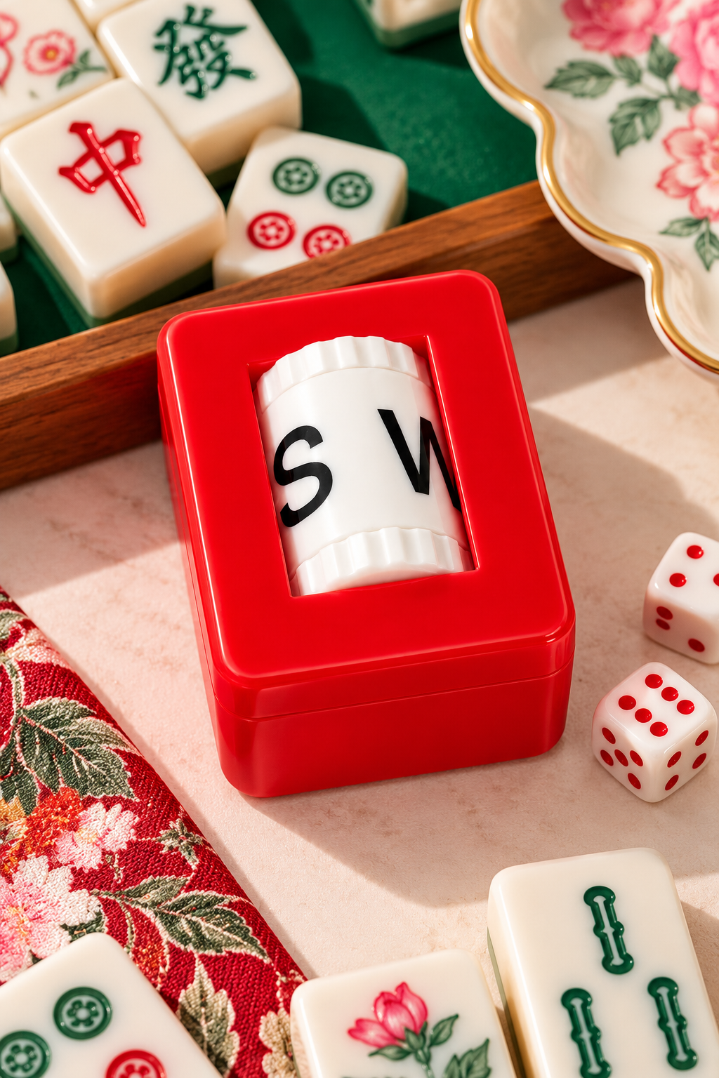 Premsons® Mahjong Wind Indicator Box with Roller - Red