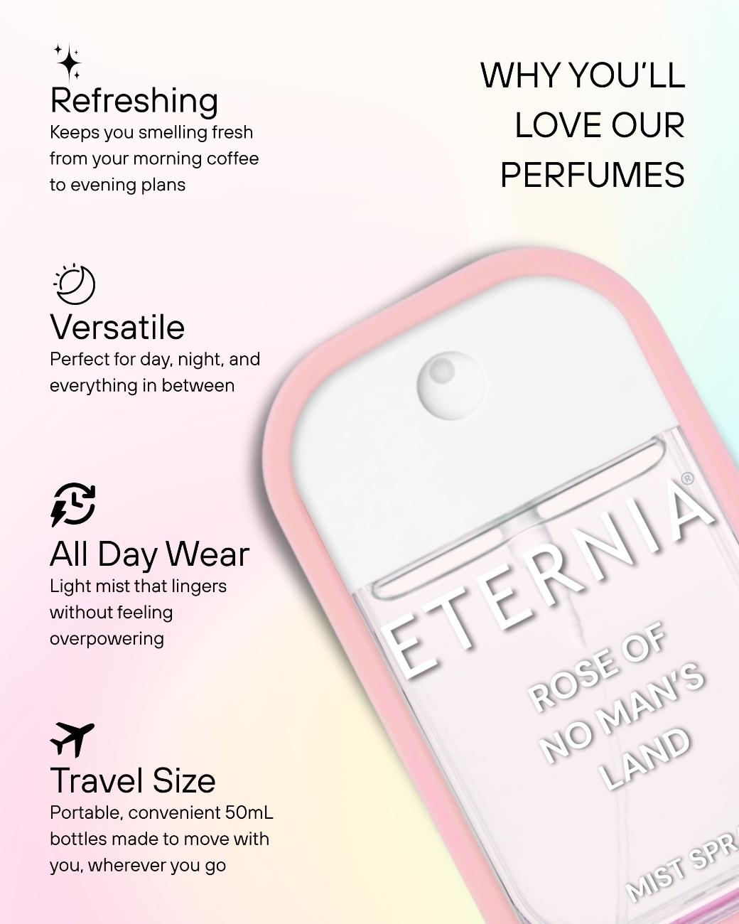 Eternia® Rose of No Man’s Land Perfume Mist Spray – Soft Rose, Raspberry & Amber | Long-Lasting 50ml Fragrance Spray