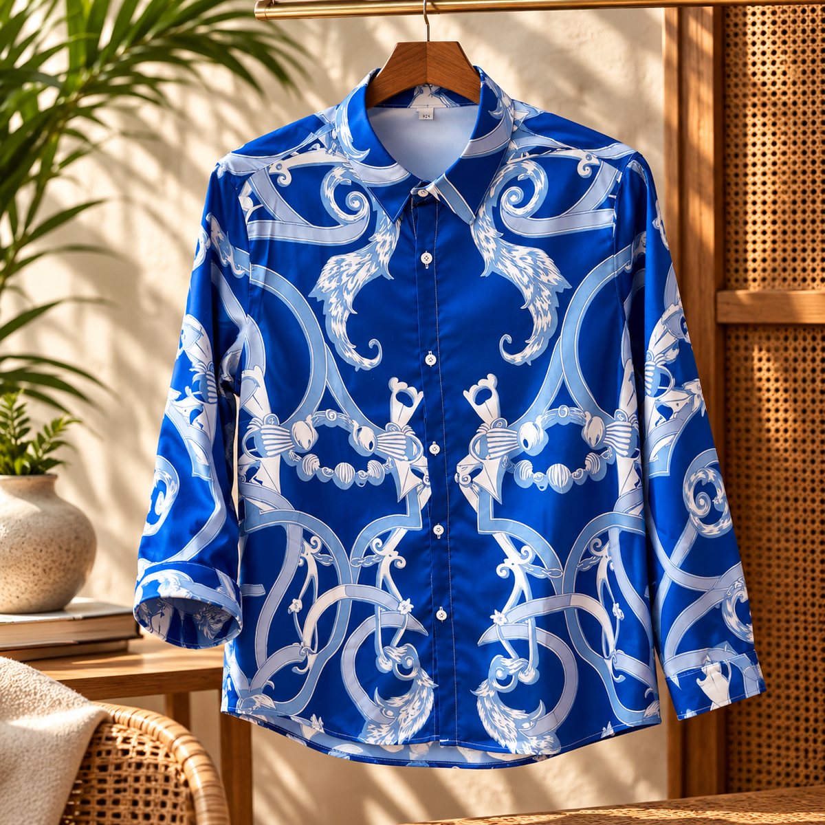 Premsons® Men's Printed Full Sleeve Button-Down Casual Shirt Royal Blue