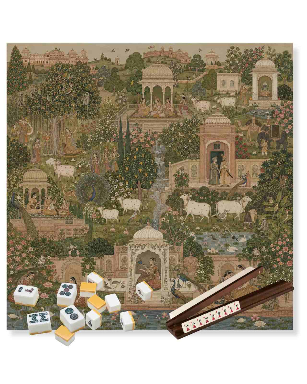 Premsons Royal Gardens Mahjong Mat – 33 x 33 inch Large Table Game Mat