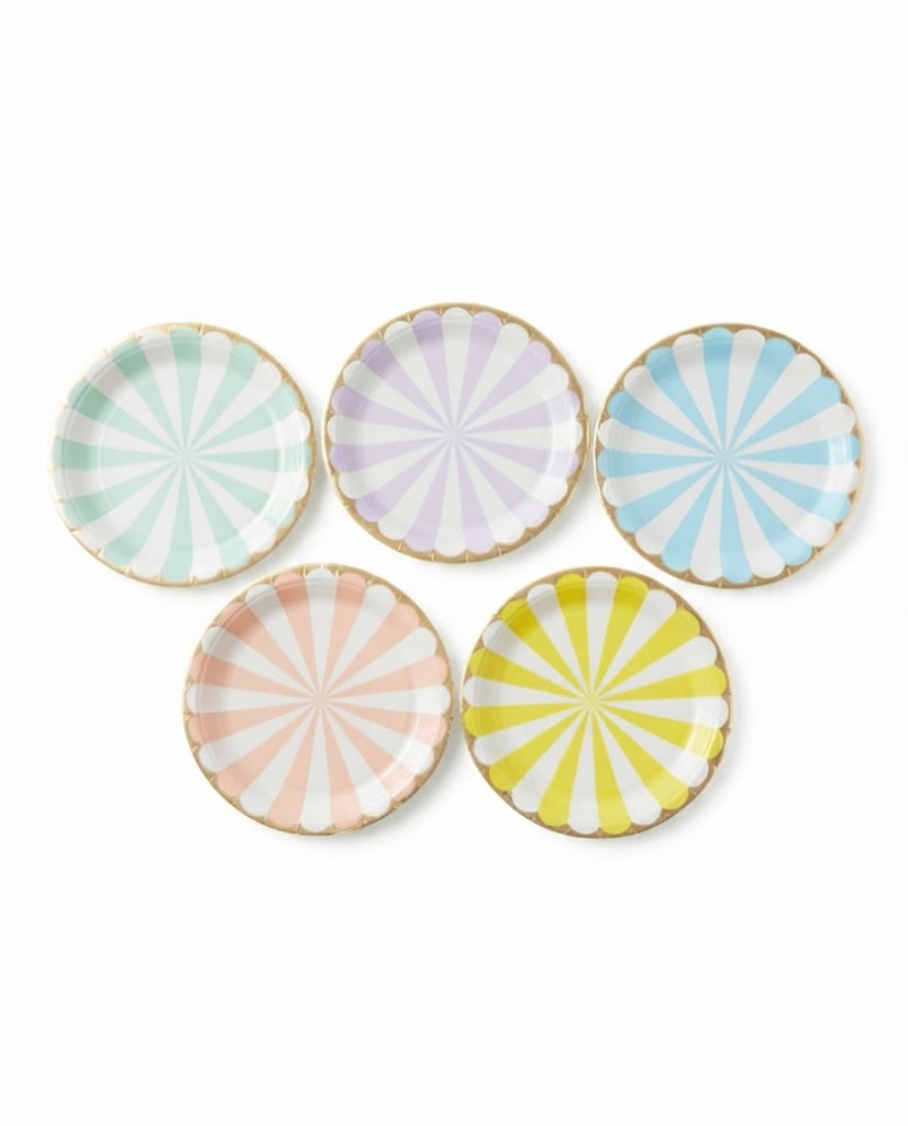 Premsons® Multicolor Party Plates – Pastel Rainbow Design | Gold Rim Disposable Plates for Birthdays & Celebrations (set of 10 ) (Pack of 2)