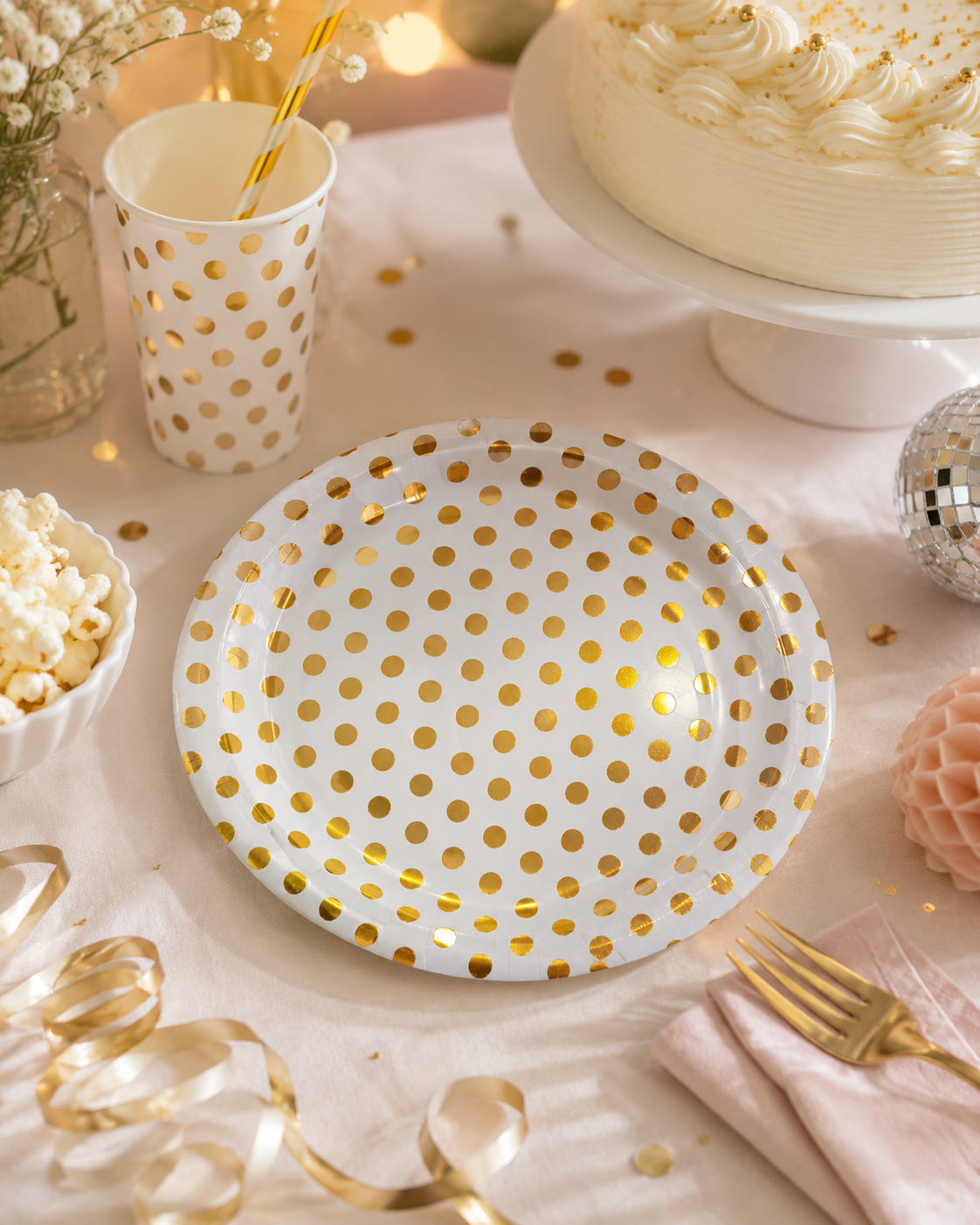 Premsons® Gold & Silver Polka Dot Party Plates – Elegant Disposable Plates for Birthdays, Parties & Celebrations (Set of 10) (Pack of 2)