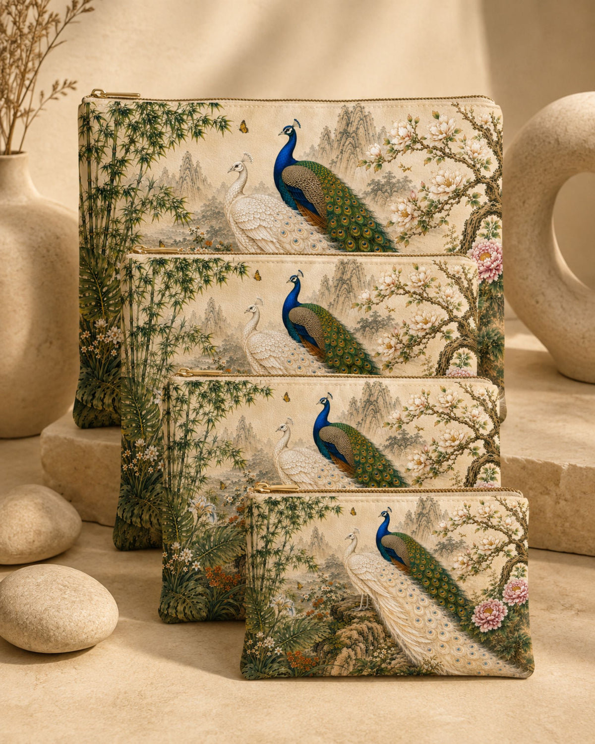 Premsons® Peacock Royale Vegan Leather Zipper Pouch – Multipurpose Organiser – S, M, L & XL