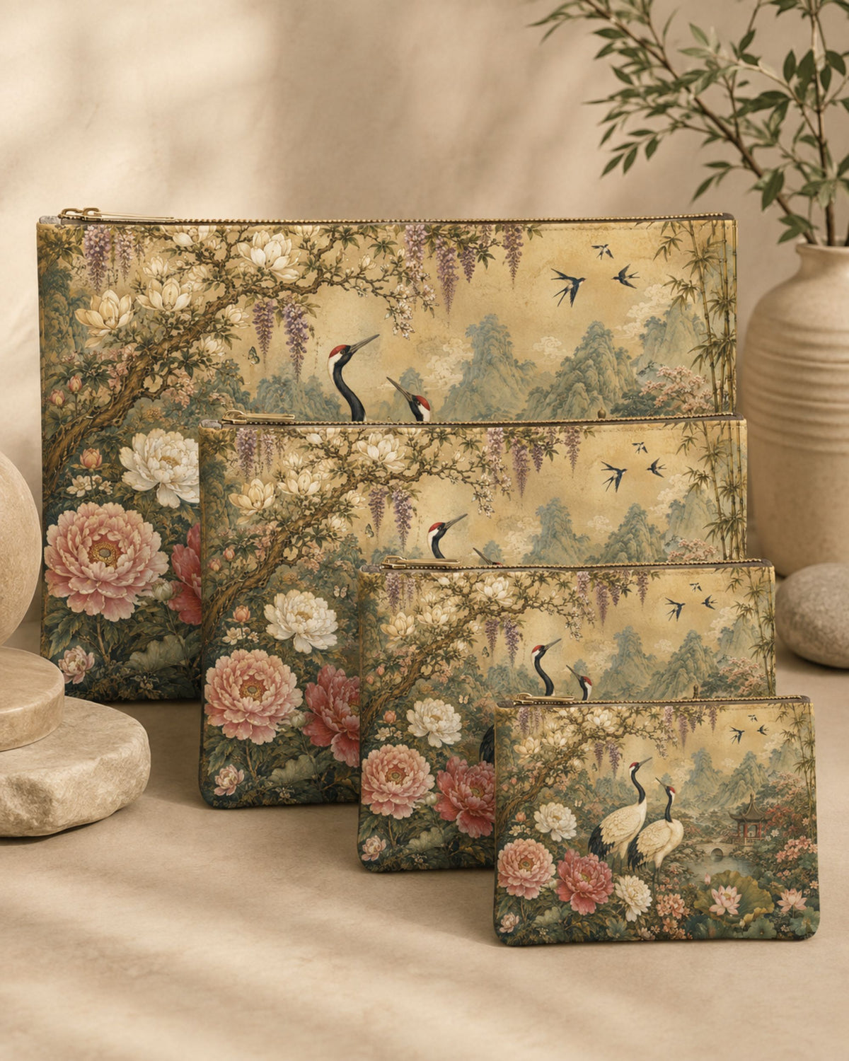 Premsons® Springtime in Suzhou Vegan Leather Zipper Pouch – Multipurpose Organiser – S, M, L & XL