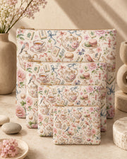 Premsons® Tea Party Vegan Leather Zipper Pouch – Multipurpose Organiser – S, M, L & XL