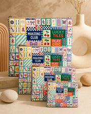 Vegan leatherette pouch set with zip-top, colorful Mahjong Club tile print
