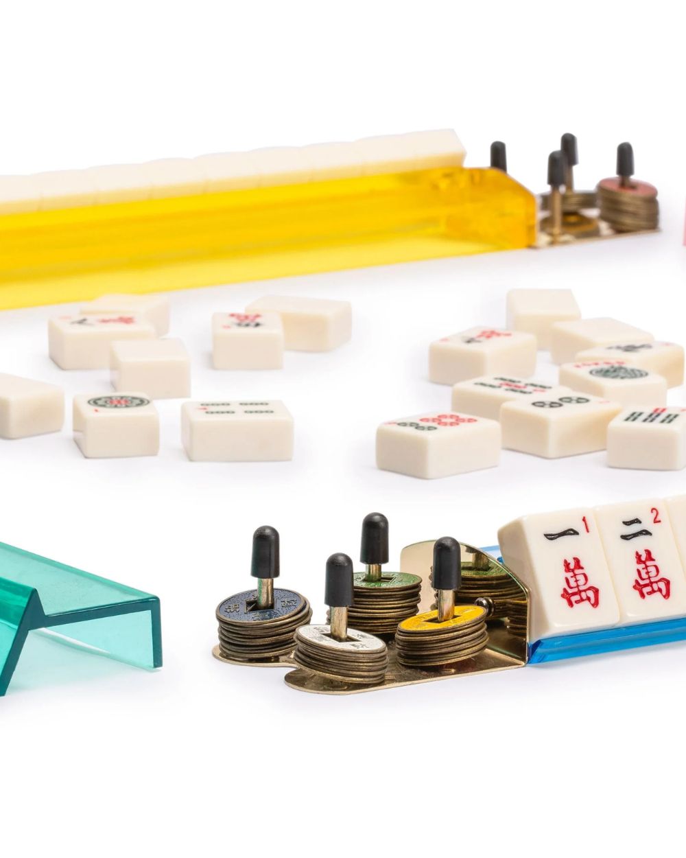 Premsons® Mahjong Acrylic Racks Set – Colourful Transparent Tile Racks for Mahjong Game Tables - Pink, Yellow, Blue & Green - Set of 4