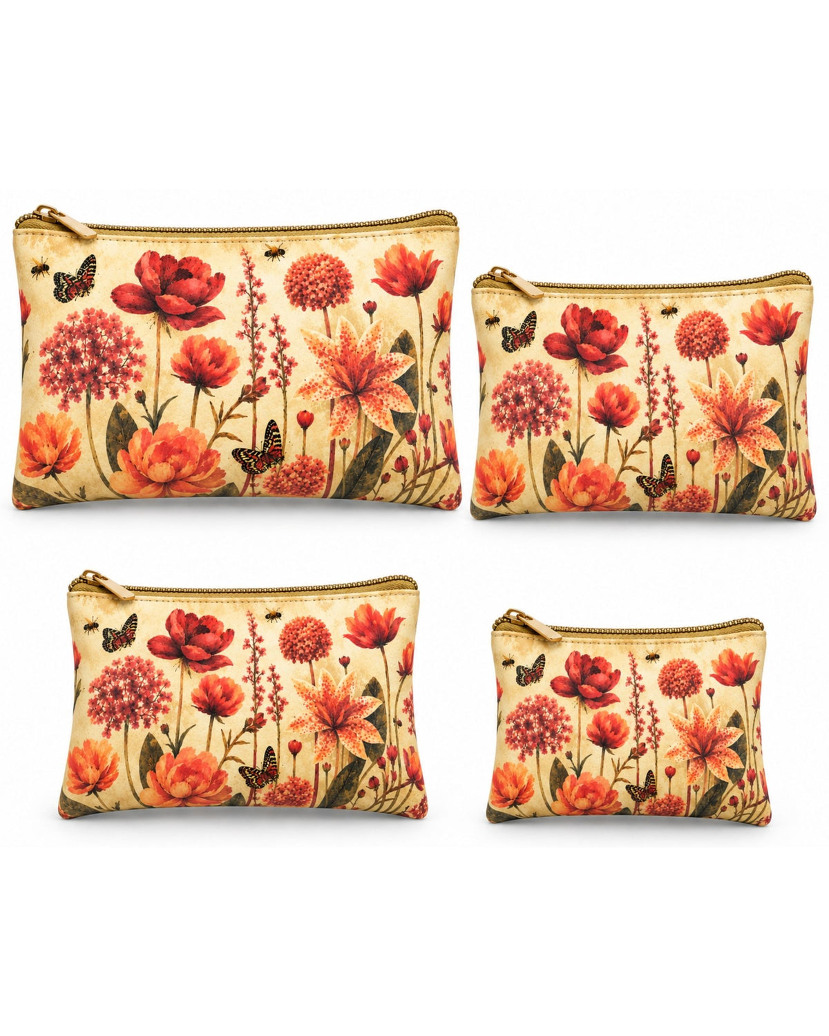 Premsons® Autumn Blooms Vegan Leather Zipper Pouch – Multipurpose Organiser – S, M, L & XL