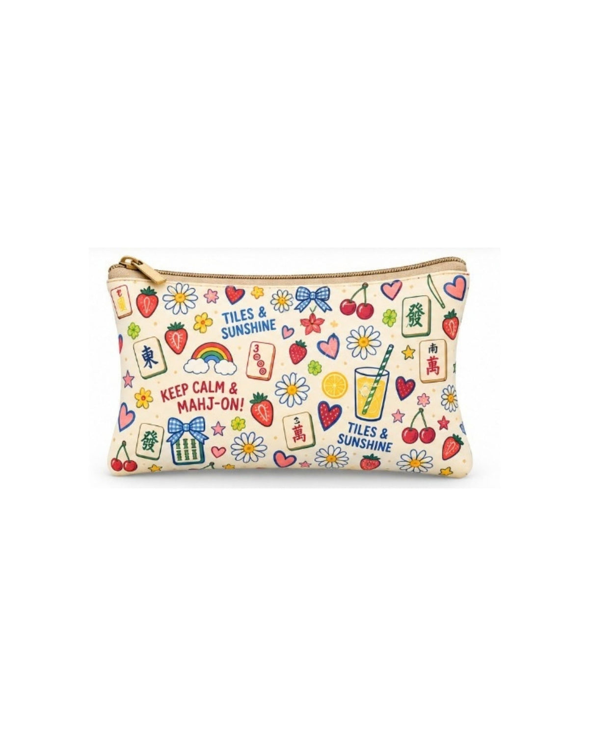 Premsons® Mahjong Picnic Vegan Leather Zipper Pouch – Multipurpose Organiser – S, M, L & XL