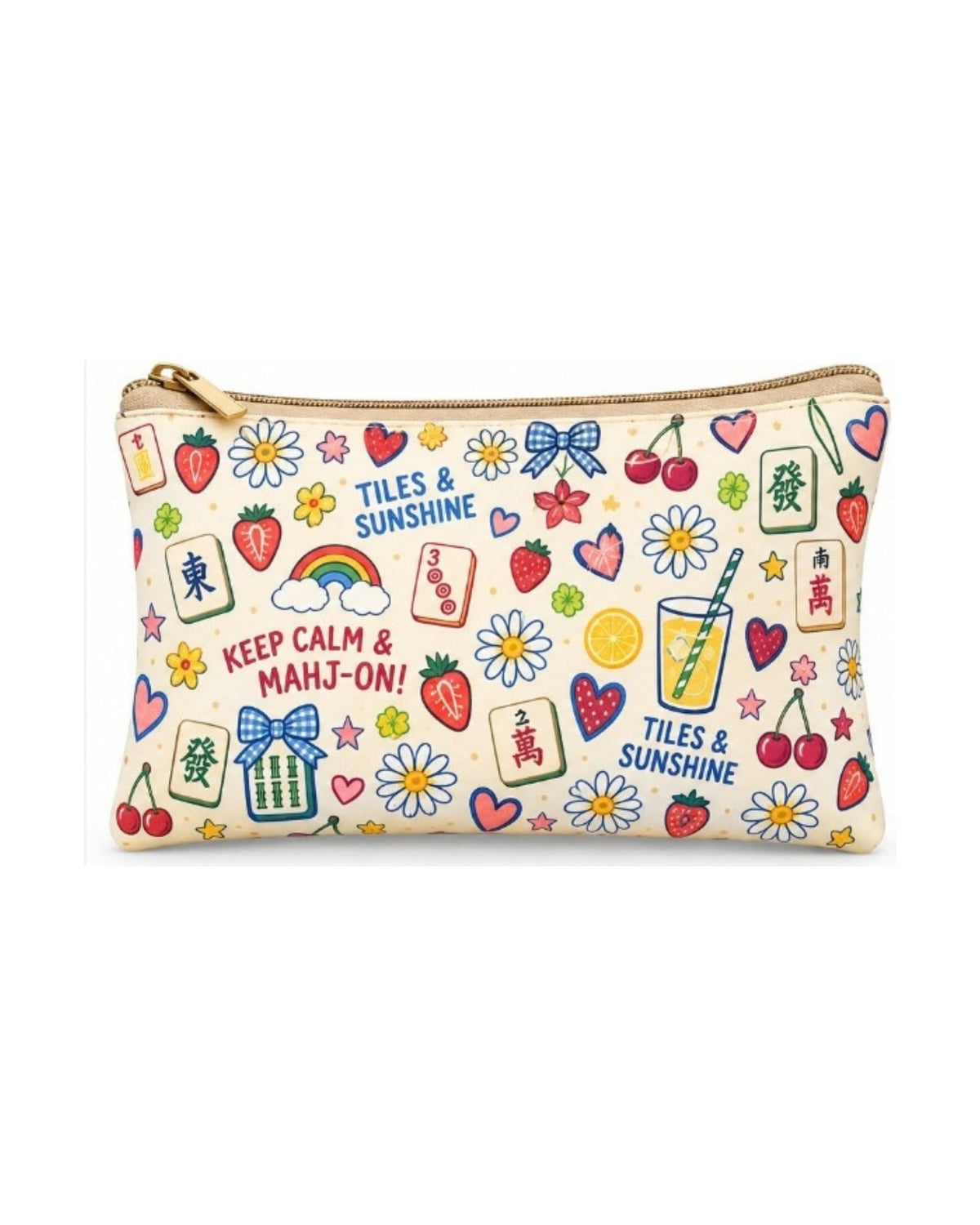 Premsons® Mahjong Picnic Vegan Leather Zipper Pouch – Multipurpose Organiser – S, M, L & XL