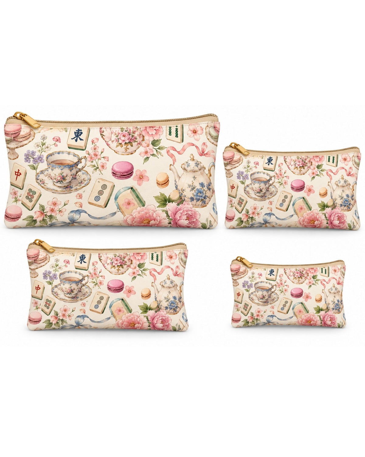Premsons® Tea Party Vegan Leather Zipper Pouch – Multipurpose Organiser – S, M, L & XL