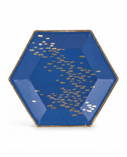 Premsons® Midnight Blue & Gold Hexagon Party Plates | Stylish Disposable Celebration Plates(set of 10 )(Pack of 2)