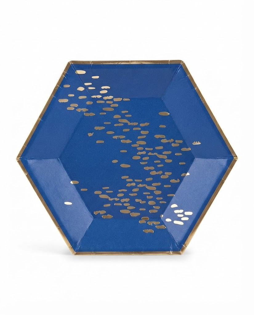 Premsons® Midnight Blue & Gold Hexagon Party Plates | Stylish Disposable Celebration Plates(set of 10 )(Pack of 2)