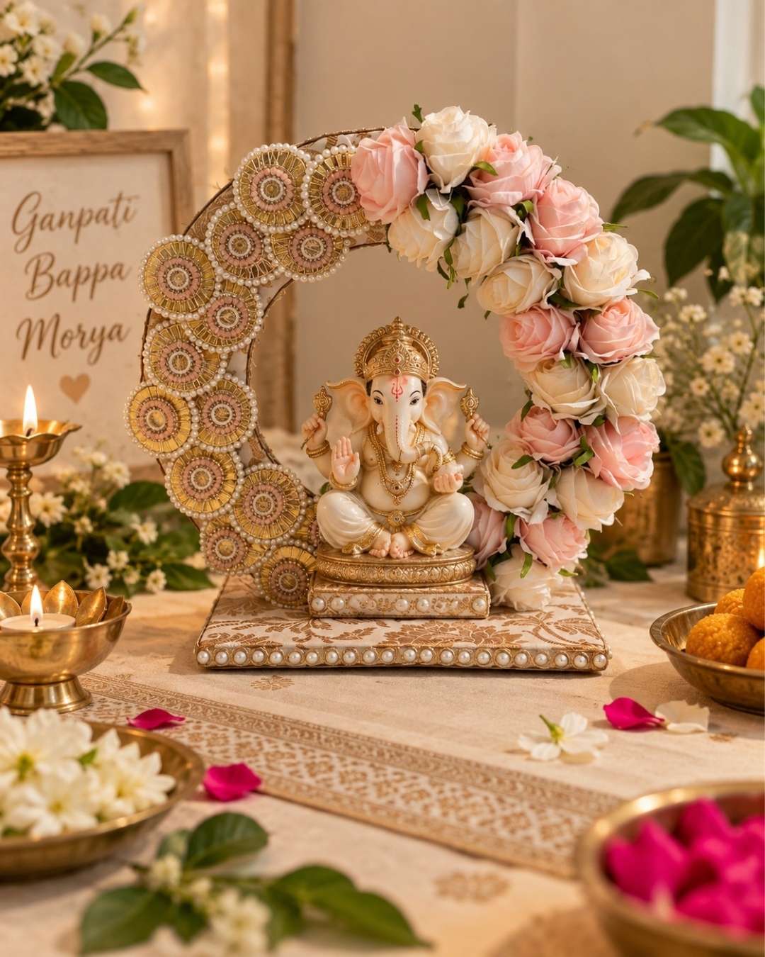 Premsons® Floral Chakri Singhasan – Mini Decorative Backdrop Stand for Ganpati, Pooja & Festive Décor