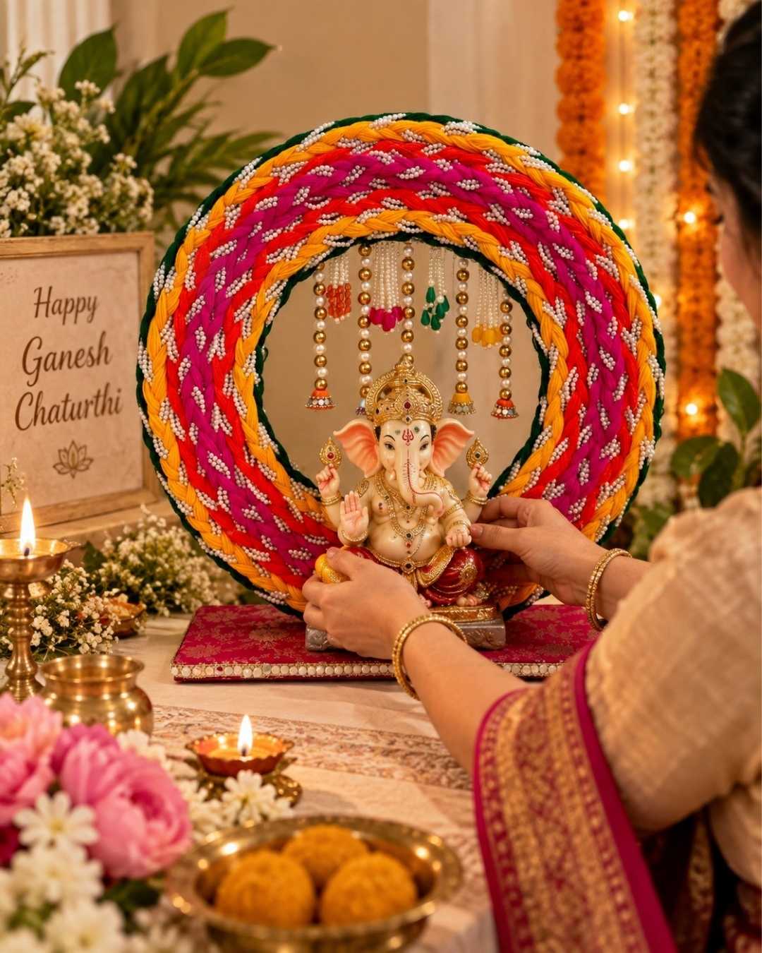 Premsons Colorful Chakri Singhasan – Mini Decorative Backdrop Stand for Ganpati, Pooja & Festive Décor