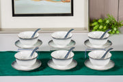 Premsons® Porcelain Soup Bowls with Spoon Set of 6 – Elegant Dinner Party Bowls for Soup, Gazpacho & More - Ombre Grey