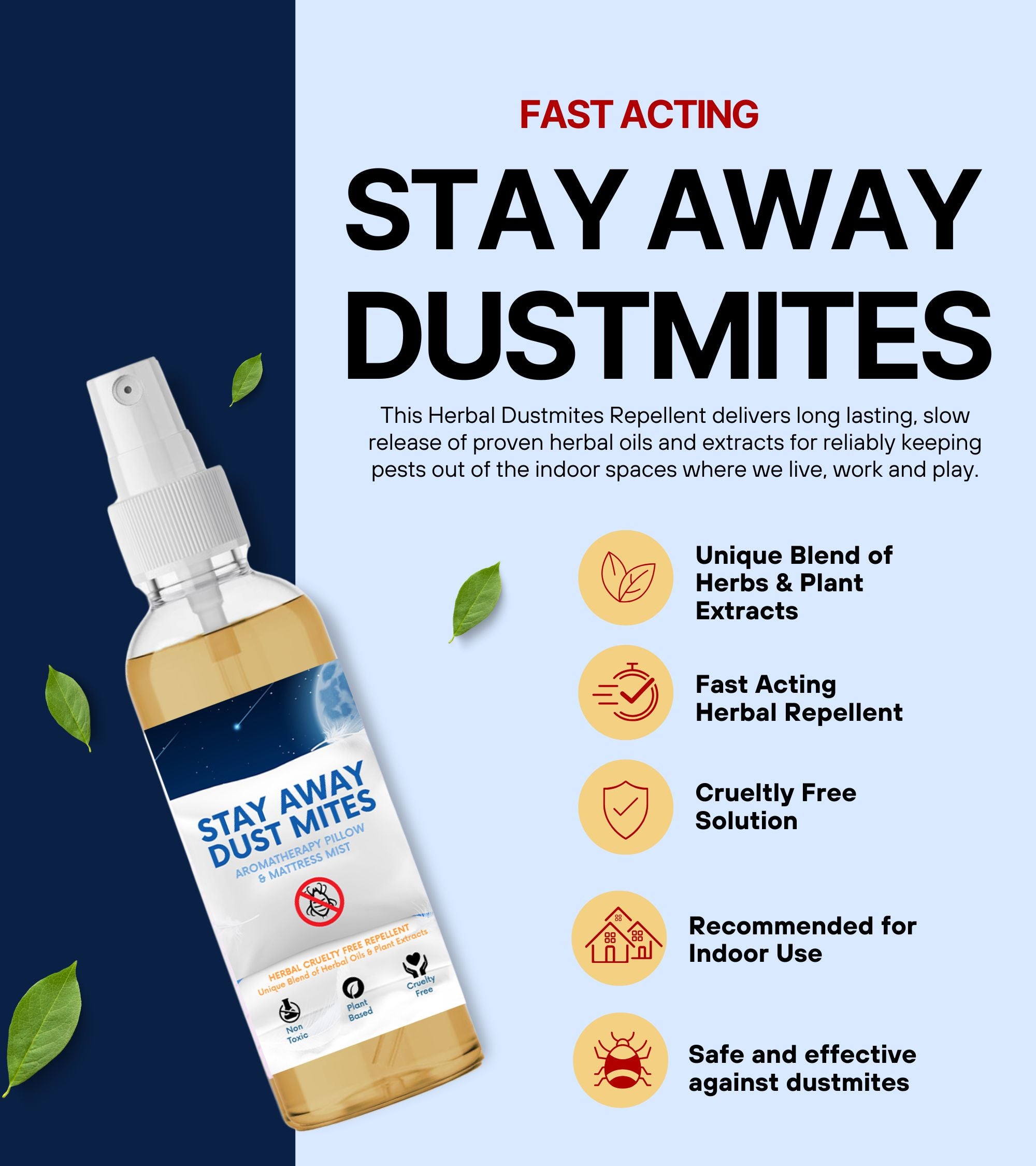 Stay Away Dust Mites – Herbal Dust Mite Spray | Anti-Allergen, Skin-Safe, Chemical-Free