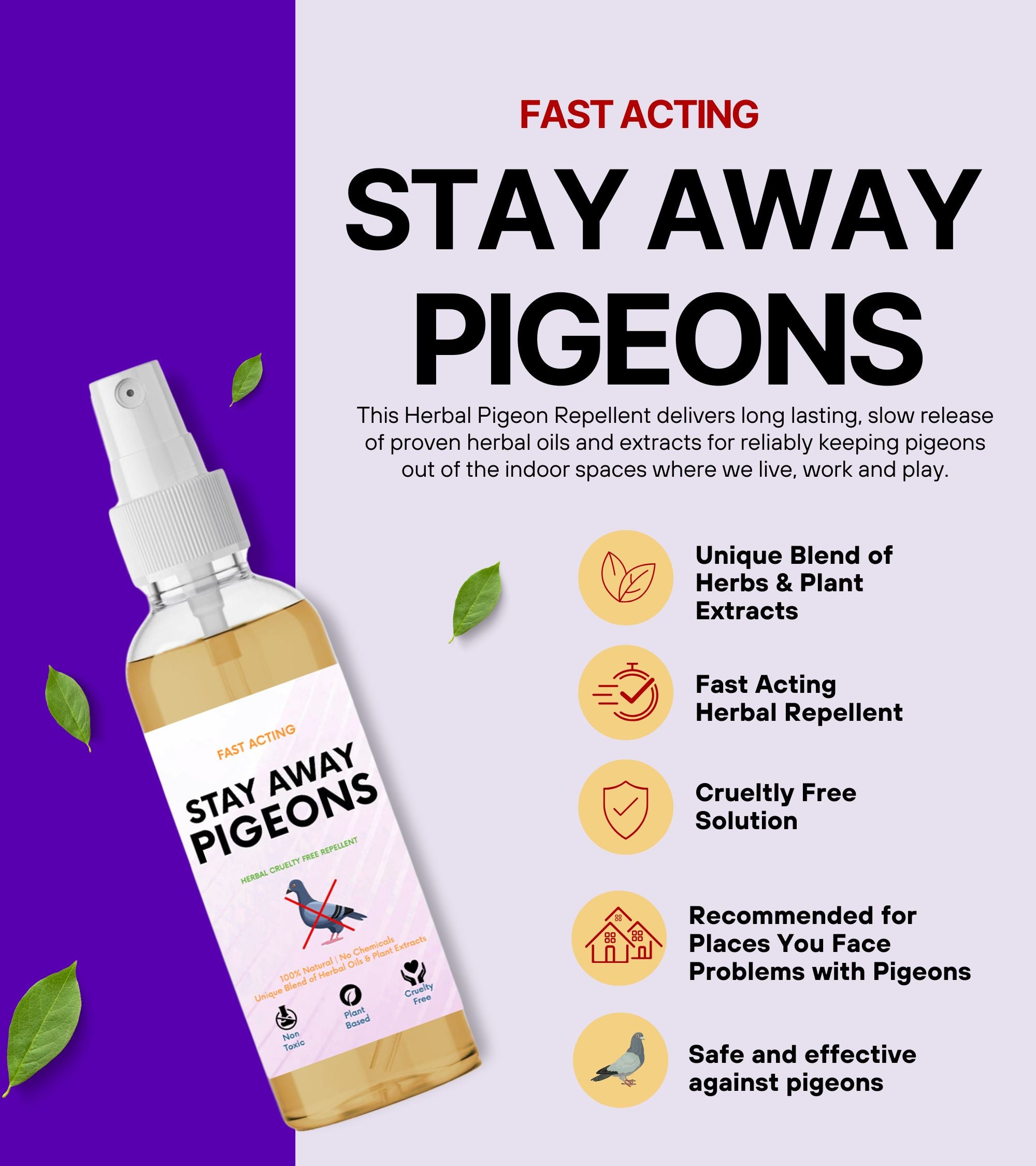 Stay Away Pigeons – Herbal Bird Repellent Spray | Humane, Eco-Friendly, Non-Toxic Formula