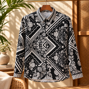 Premsons® Men's Printed Full Sleeve Button-Down Casual Shirt Black