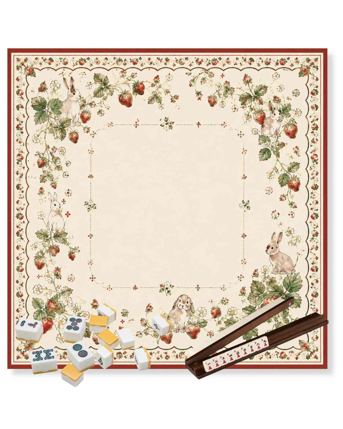 Premsons Sweet Strawberry Mahjong Mat – 33 x 33 inch Large Table Game Mat