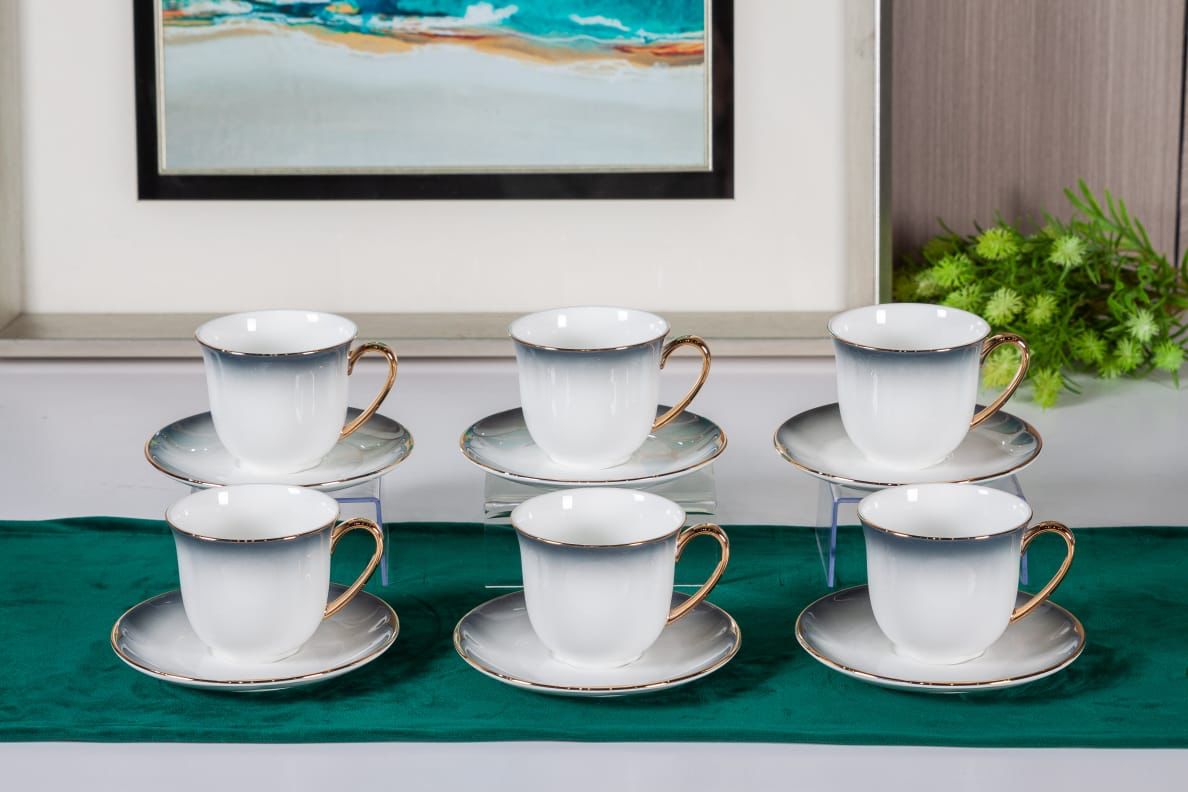 Premsons® High Tea Cup & Saucer Set – Elegant Porcelain Tea Cups for High Tea – Ombre Grey
