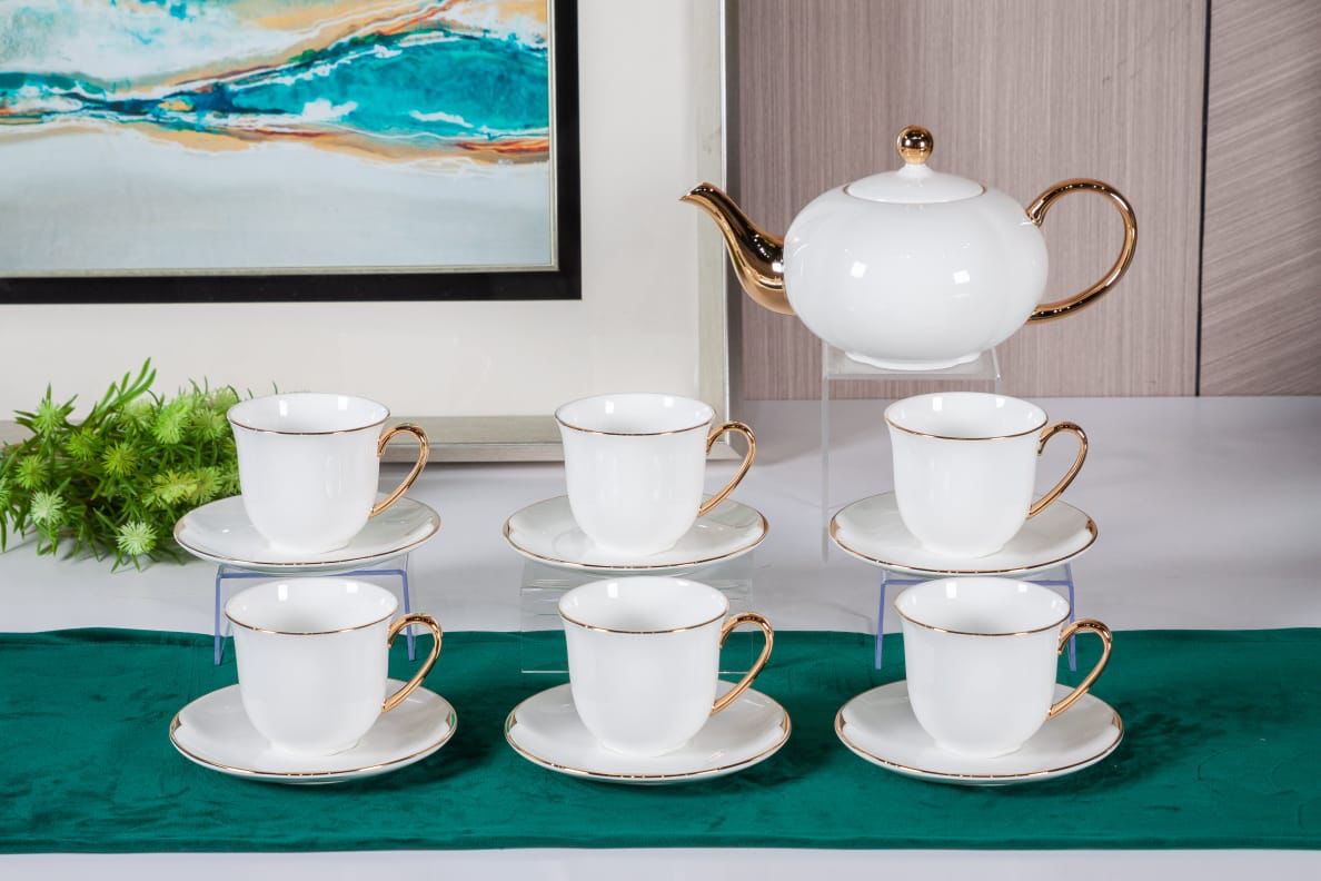 Premsons® High Tea Cup, Saucer & Teapot Set – Elegant Porcelain Tea Set for High Tea – White