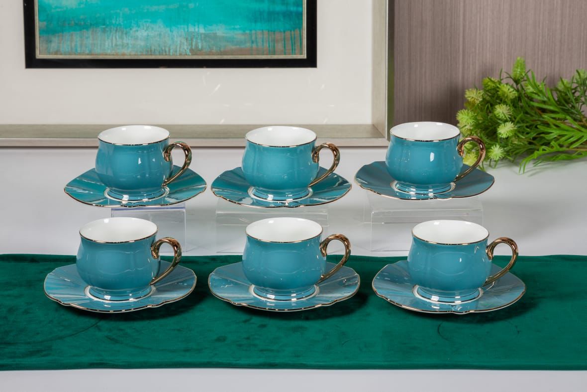 Premsons® Afternoon Tea Cup & Saucer Set – Elegant Porcelain Tea Cups for Tea & Coffee – Teal Green
