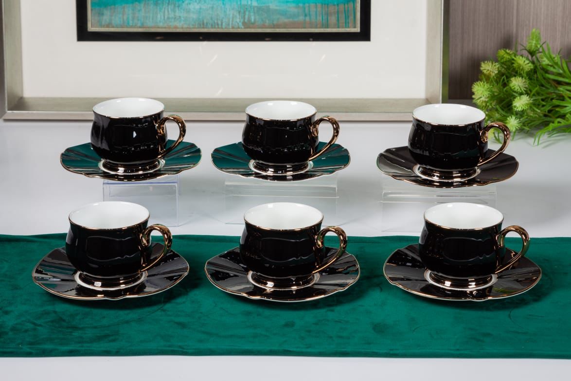 Premsons® Afternoon Tea Cup & Saucer Set – Elegant Porcelain Tea Cups for Tea & Coffee – Black