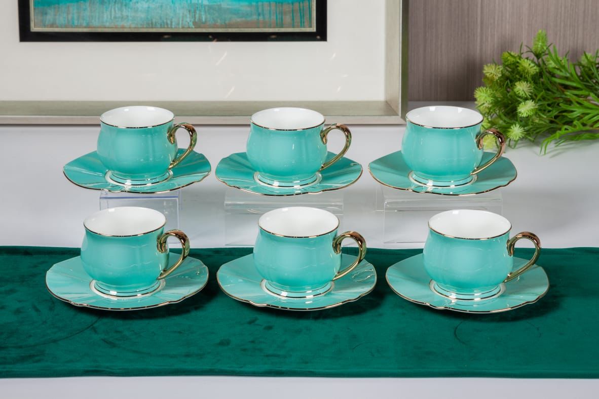 Premsons® Afternoon Tea Cup & Saucer Set – Elegant Porcelain Tea Cups for Tea & Coffee – Mint Green