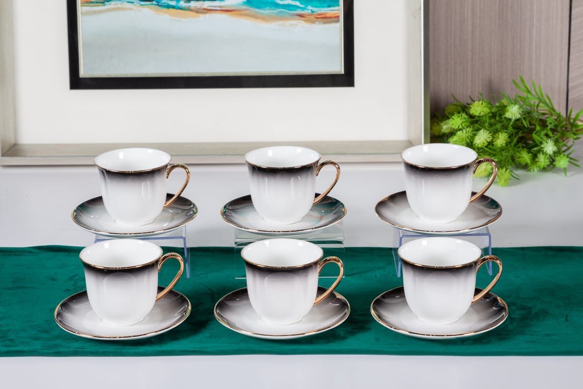 Premsons® High Tea Cup & Saucer Set – Elegant Porcelain Tea Cups for High Tea – Ombre Black