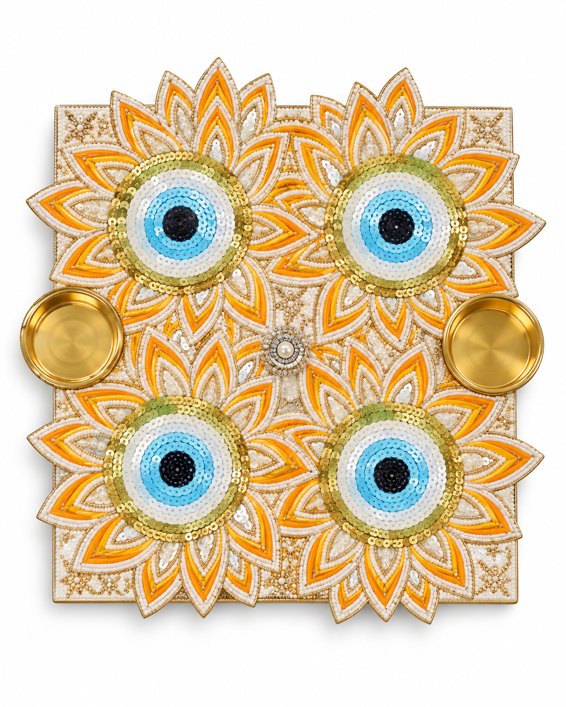 Premsons® Decorative Floral Rangoli Tealight Holder Set in Yellow, White & Gold