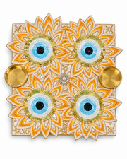 Premsons® Decorative Floral Rangoli Tealight Holder Set in Yellow, White & Gold
