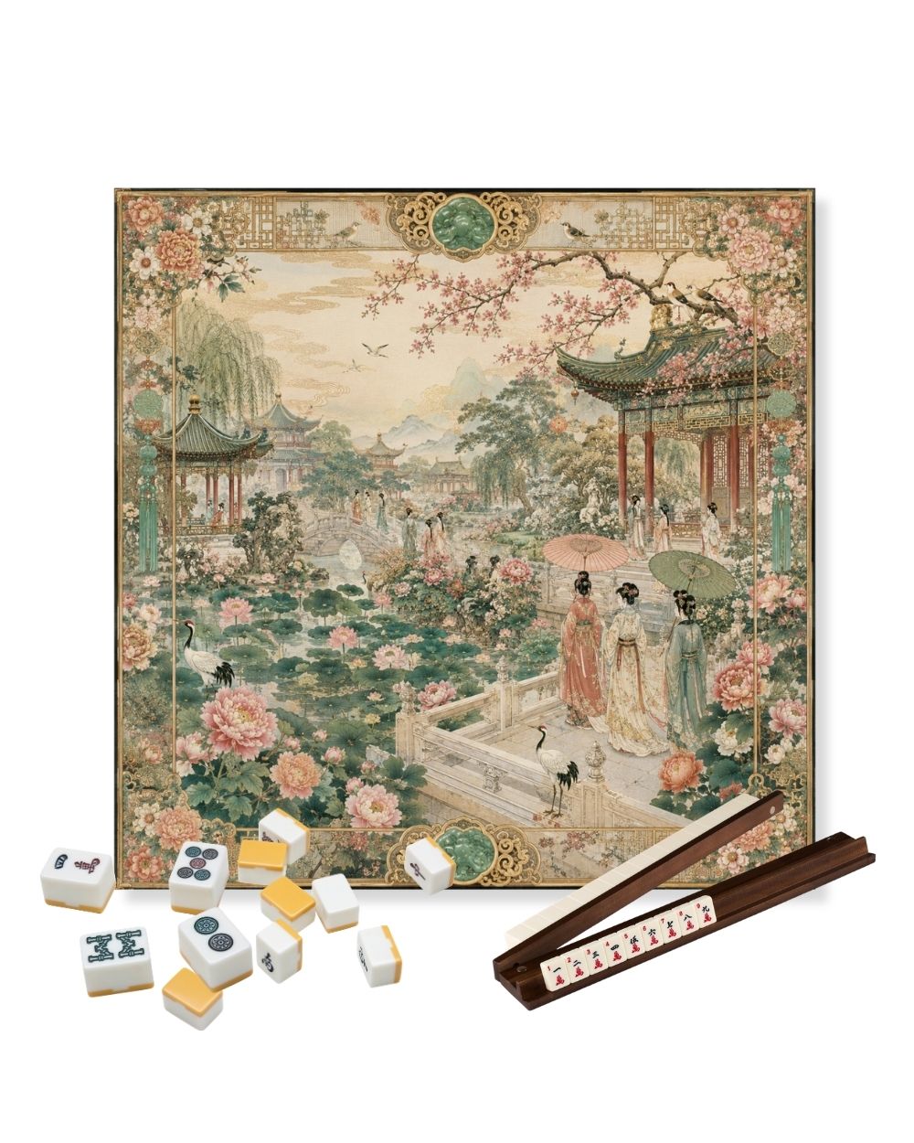 Premsons® The Emperor’s Summer Retreat Mahjong Table Mat – Premium Anti-Slip Square Gaming & Decorative Mat - 23 x 23 inch - Versatile Non-Slip Play Surface