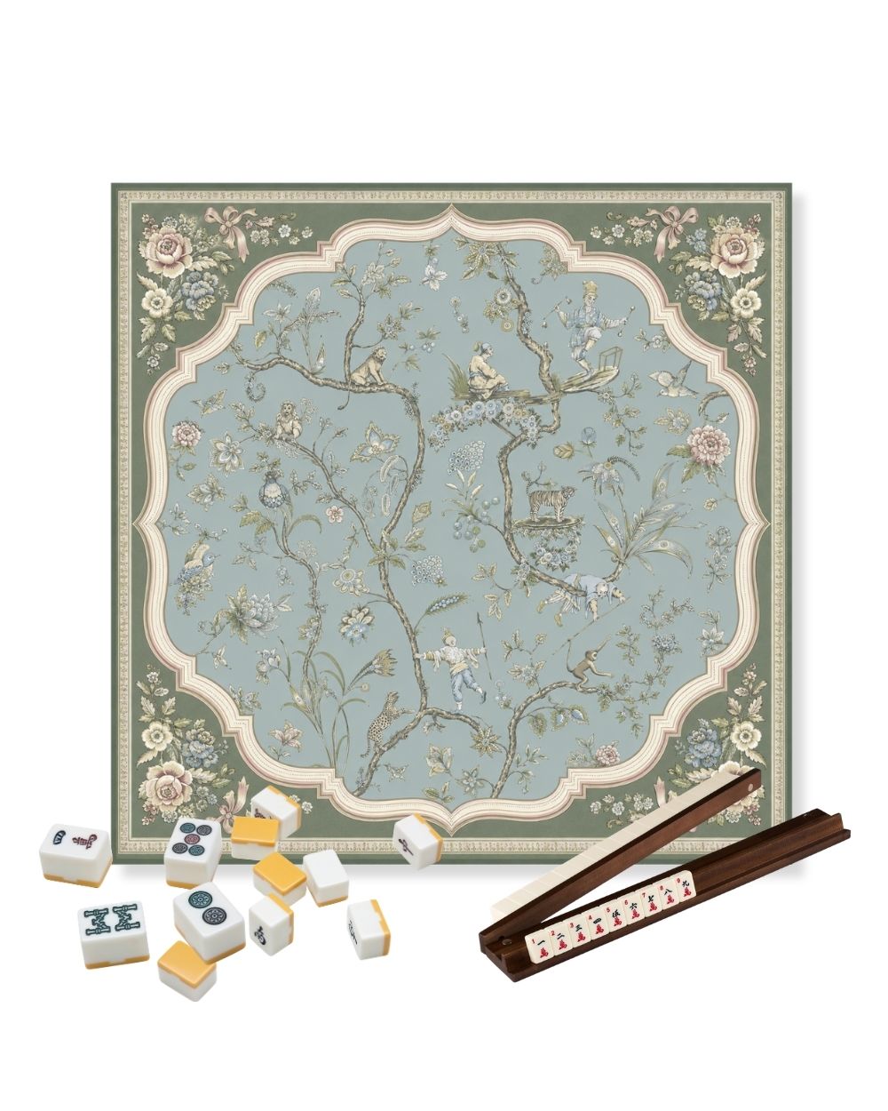 Premsons® The Jasmine Tea House Mahjong Table Mat – Premium Anti-Slip Square Gaming & Decorative Mat - 23 x 23 inch - Versatile Non-Slip Play Surface