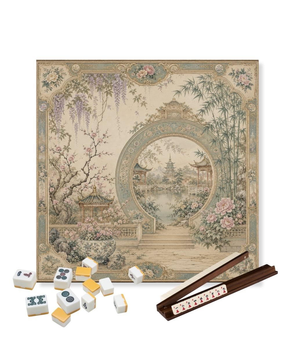 Premsons® The Moon Gate Garden Mahjong Table Mat – Premium Anti-Slip Square Gaming & Decorative Mat - 23 x 23 inch - Versatile Non-Slip Play Surface