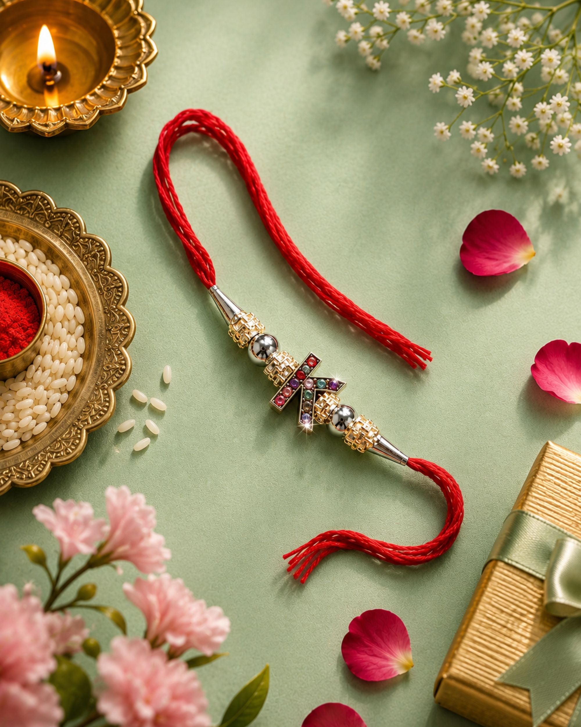 Premsons® Premium Alphabet Rakhi for Brother | Personalized Initial Letter Raksha Bandhan Rakhi with Multicolor Crystal Charm