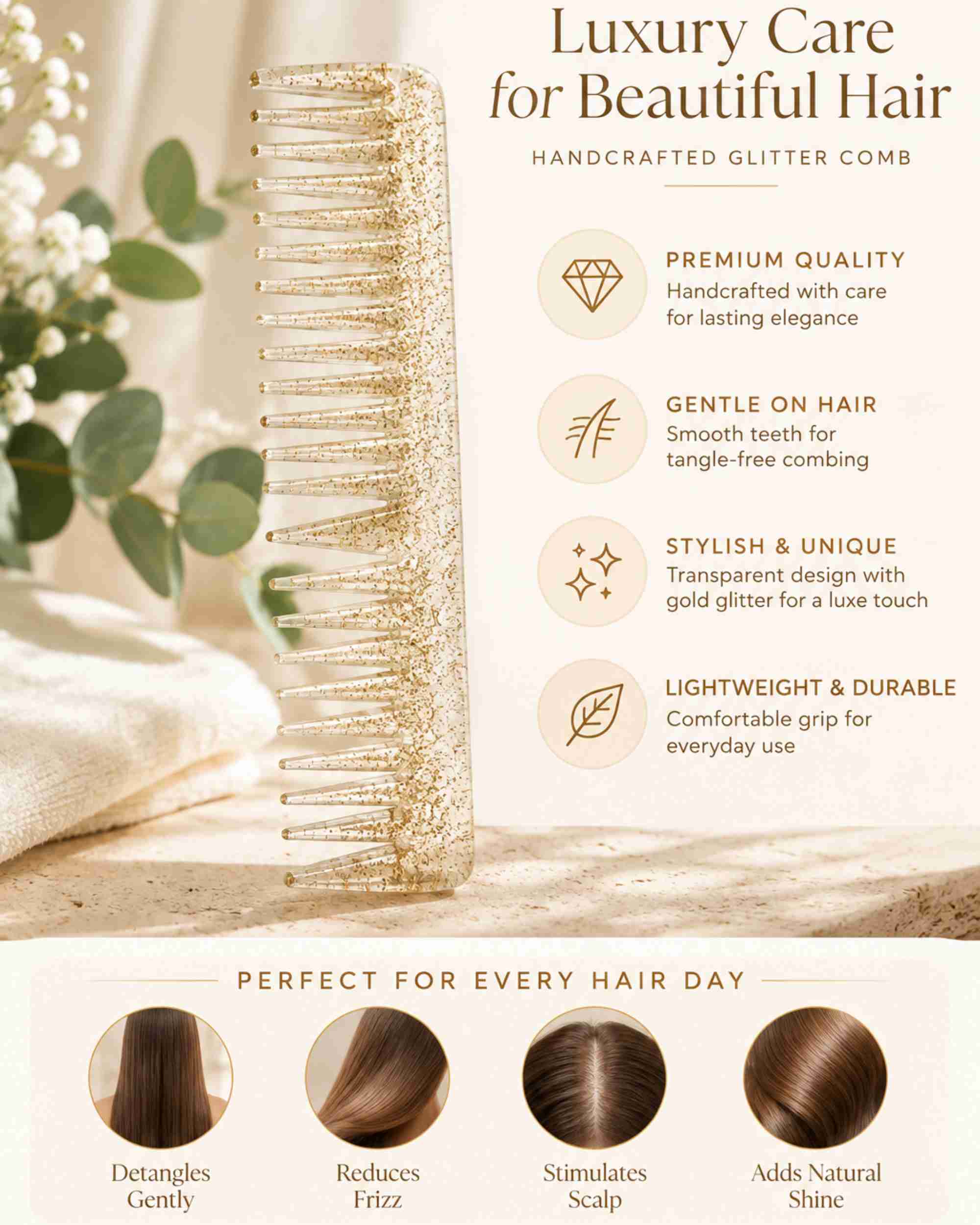 Premsons® Glitter Hair Comb-Ohka Sakura(transparent with gold glitter)