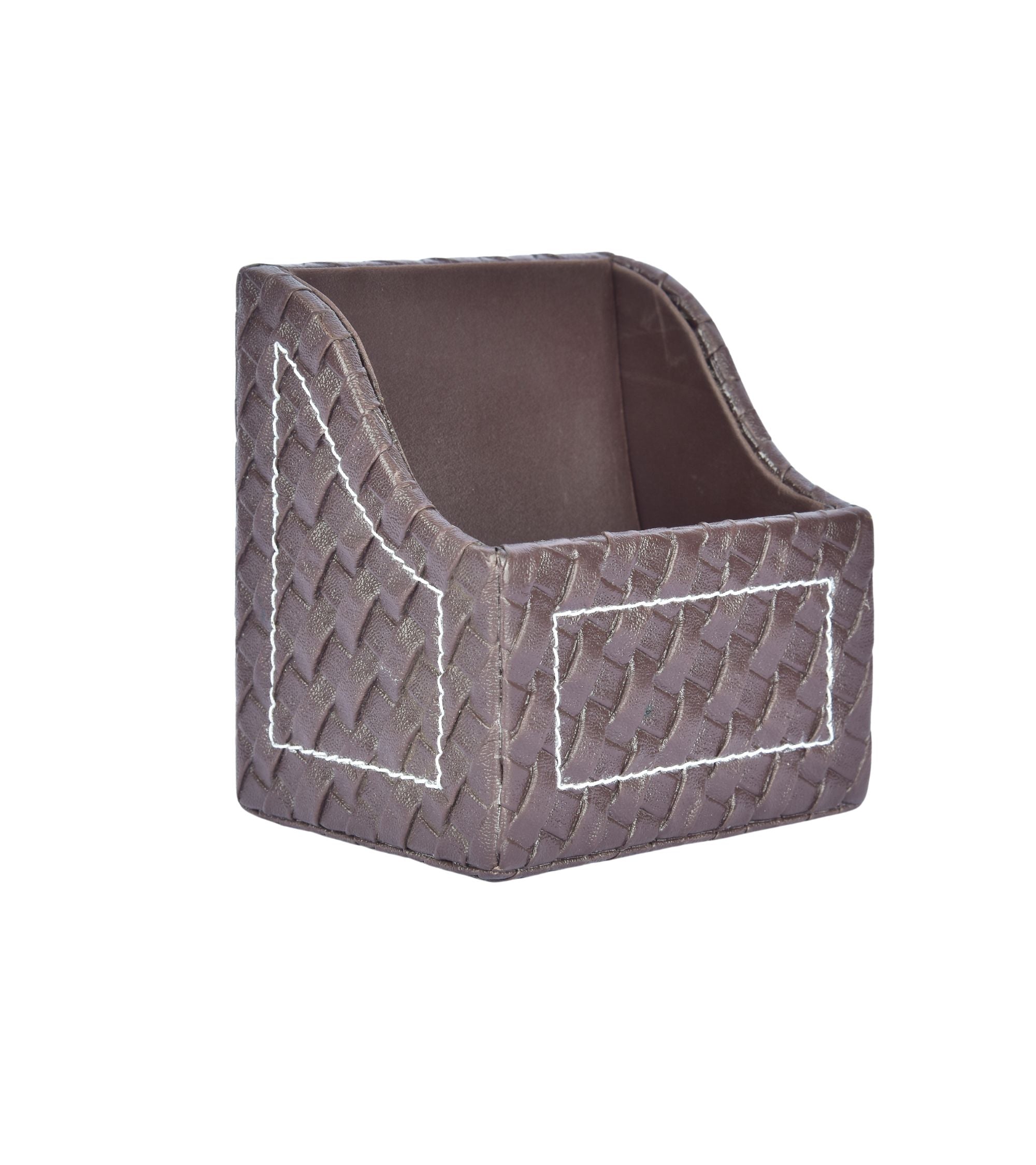 Premsons® Faux Leather Mobile Stand – Premium Woven Design Card Holder for Desk – Stylish Single Compartment Organizer for Phone & Essentials – Brown