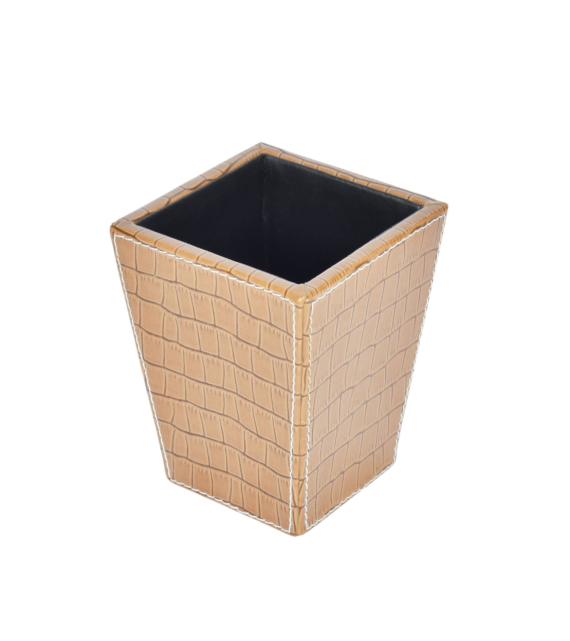 Premsons® Croc Cone Pen Stand - Stylish Beige Cone-Shaped Croc Leatherette Desk Organizer - Durable Faux Leather Stationery Holder