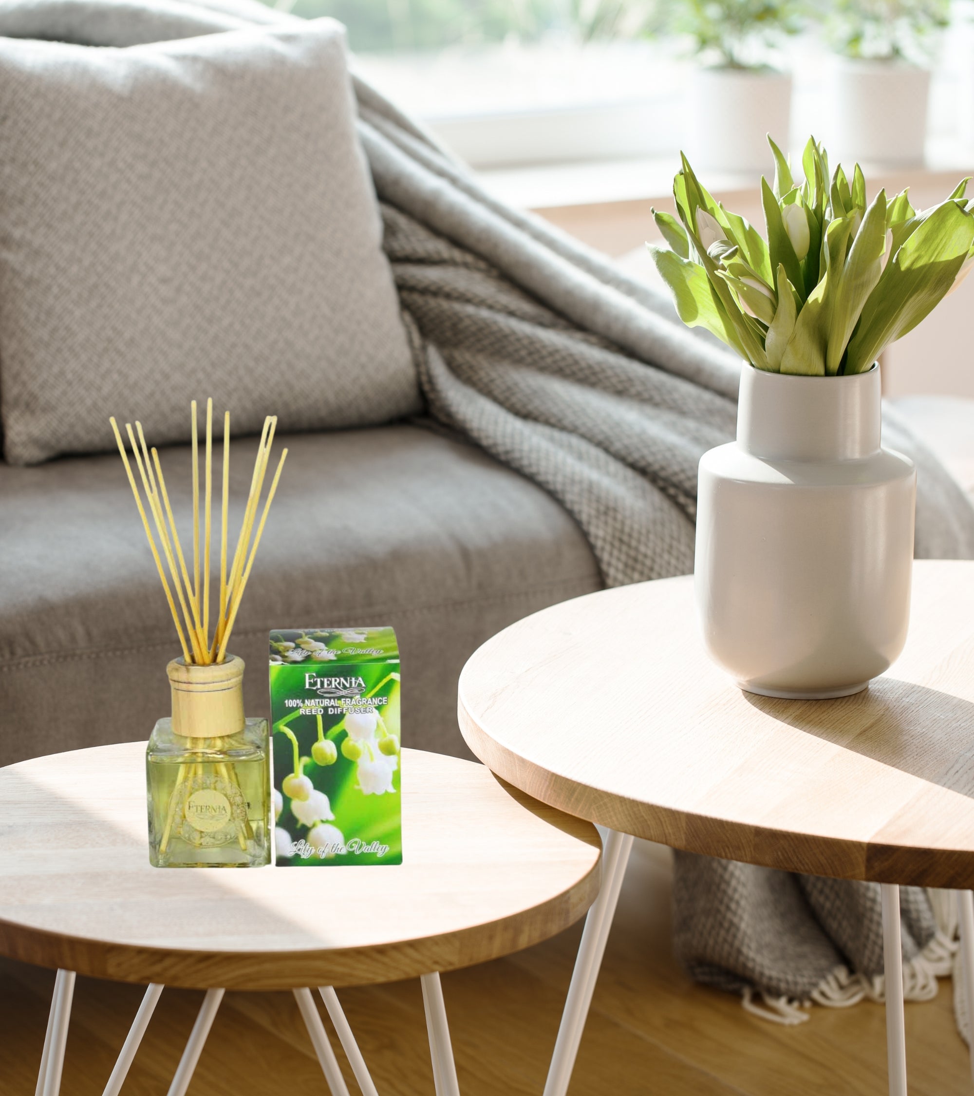 Eternia® Lily of the Valley Reed Diffuser with Rattan Reed Sticks – Slow Release Subtle Long-Lasting Home Fragrance