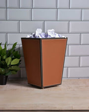 Premsons® Premium Faux Leather Dustbin - Sleek & Modern Waste Basket for Office & Living Room - Two Tone - Cone Shaped - Orange & Grey - 5 Litres
