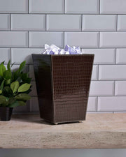 Premsons® Premium Faux Leather Dustbin - Sleek & Modern Waste Basket for Office & Living Room - Croc Texture - Cone Shaped - Dark Brown - 5 Litres