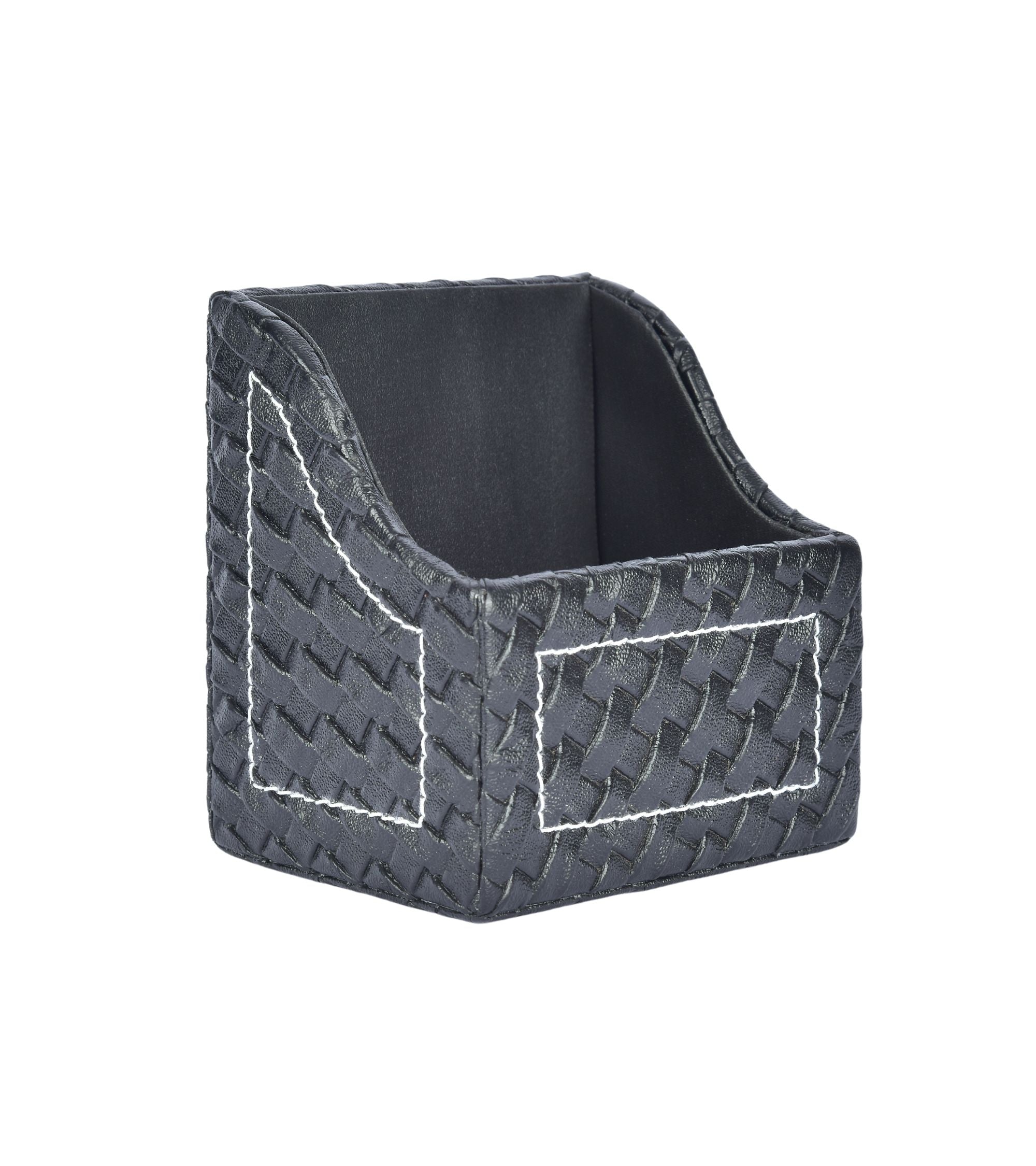 Premsons® Faux Leather Mobile Stand – Premium Woven Design Card Holder for Desk – Stylish Single Compartment Organizer for Phone & Essentials – Black