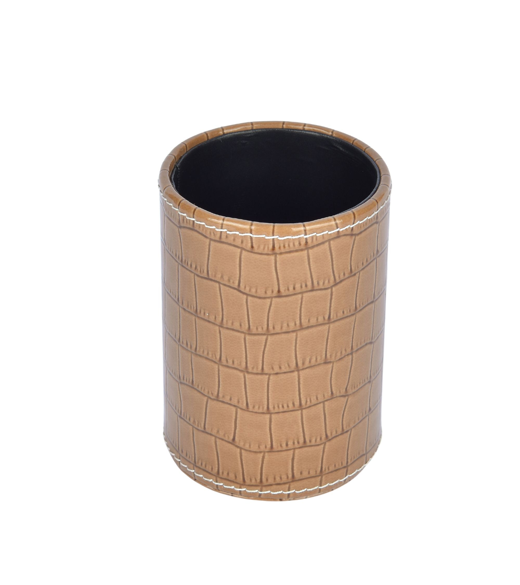 Premsons® Croc Texture Pen Stand - Elegant Beige Croc-Embossed Leatherette Desk Organizer for Home & Office - Durable Faux Leather Stationery Holder