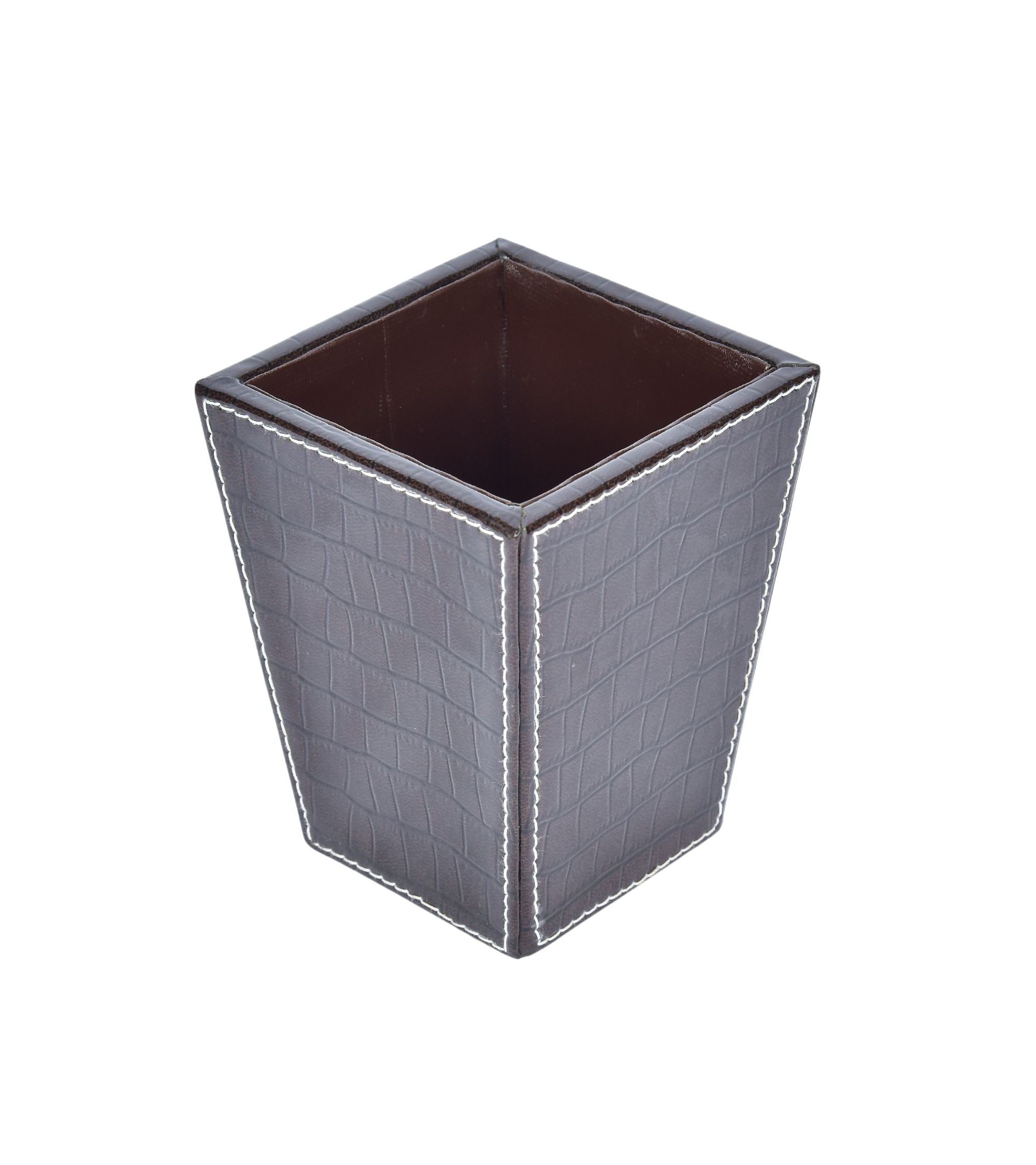 Premsons® Croc Cone Pen Stand - Stylish Dark Brown Cone-Shaped Croc Leatherette Desk Organizer - Durable Faux Leather Stationery Holder