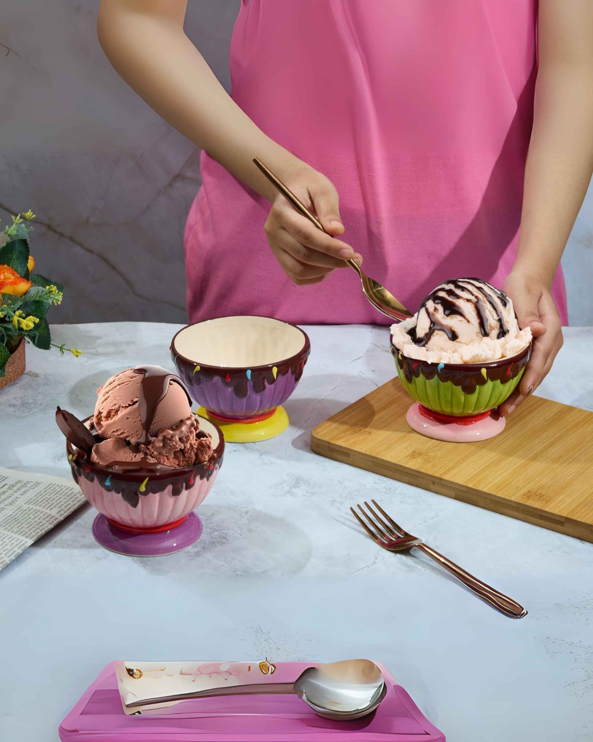 Premsons® Ceramic Ice Cream Sundae Bowl - Ideal for Sundaes, Desserts, and Stylish Serving - Versatile Dessert Dish for Parties and Entertaining