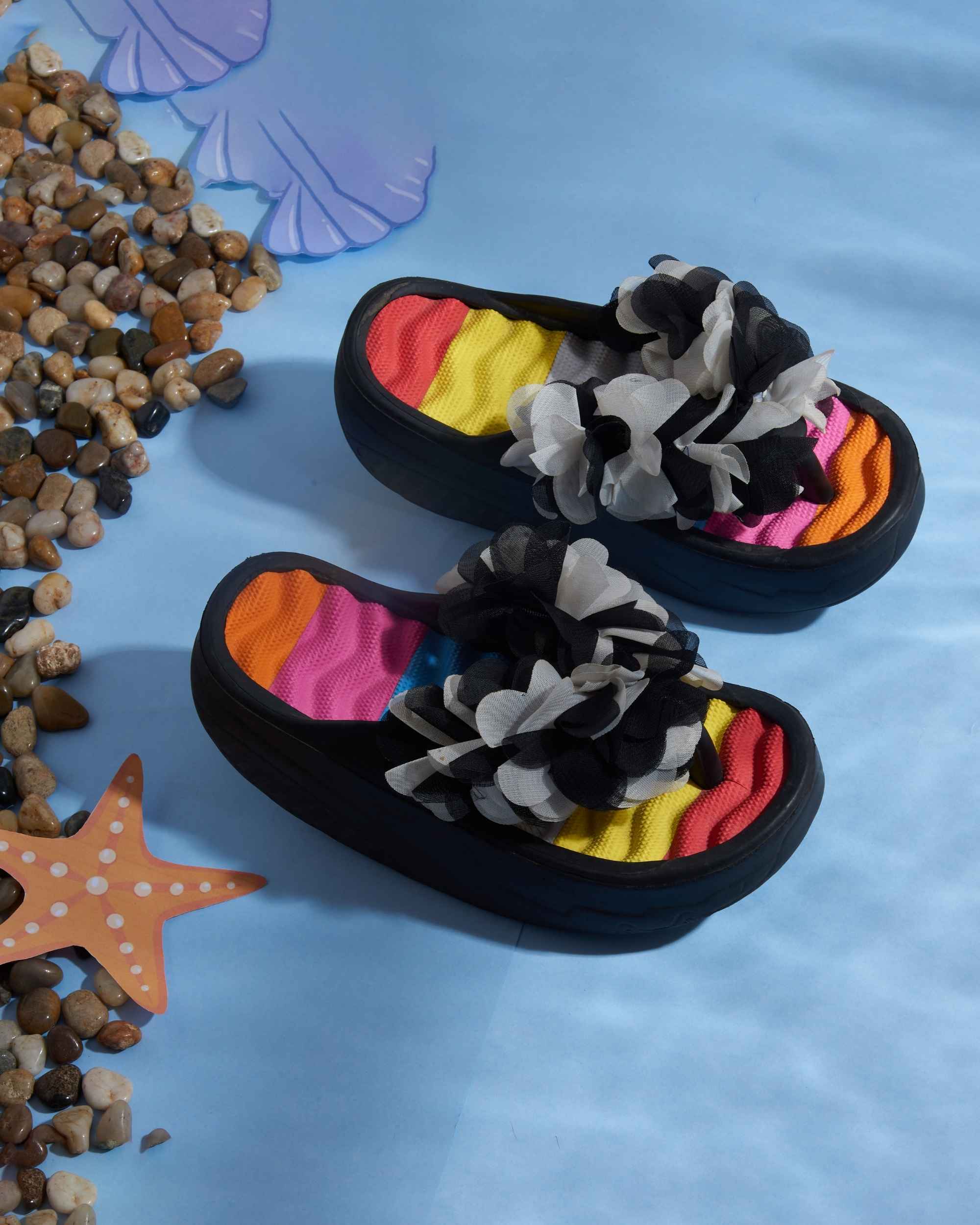 Premsons® Women's Floral Wedge Sandals - Casual Platform Beach Vacation Footwear - Flip Flop Slippers for Pool Holidays