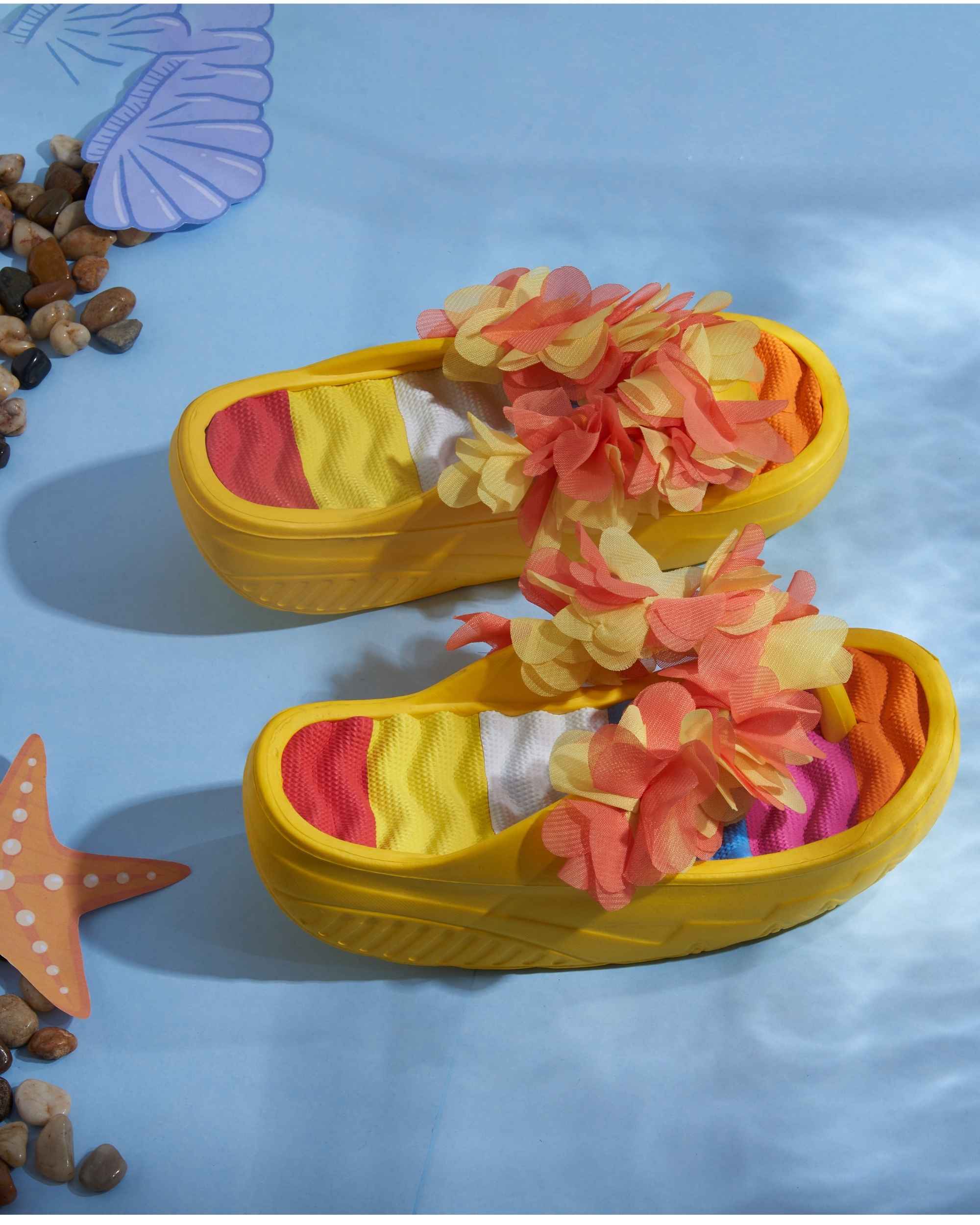 Premsons® Women's Floral Wedge Sandals - Casual Platform Beach Vacation Footwear - Flip Flop Slippers for Pool Holidays