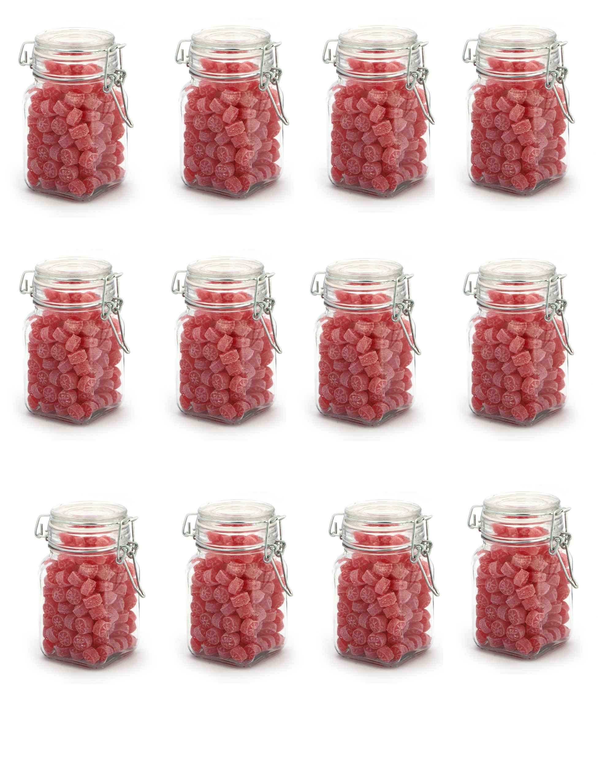 Premsons® Hexagon Glass Jars Clip Top Glass Canister Wide Mouth Storage Canister Jars For Masala,Spice,Food,aachar,Sugar,Bean Storage - 25 ml -Pack of 12