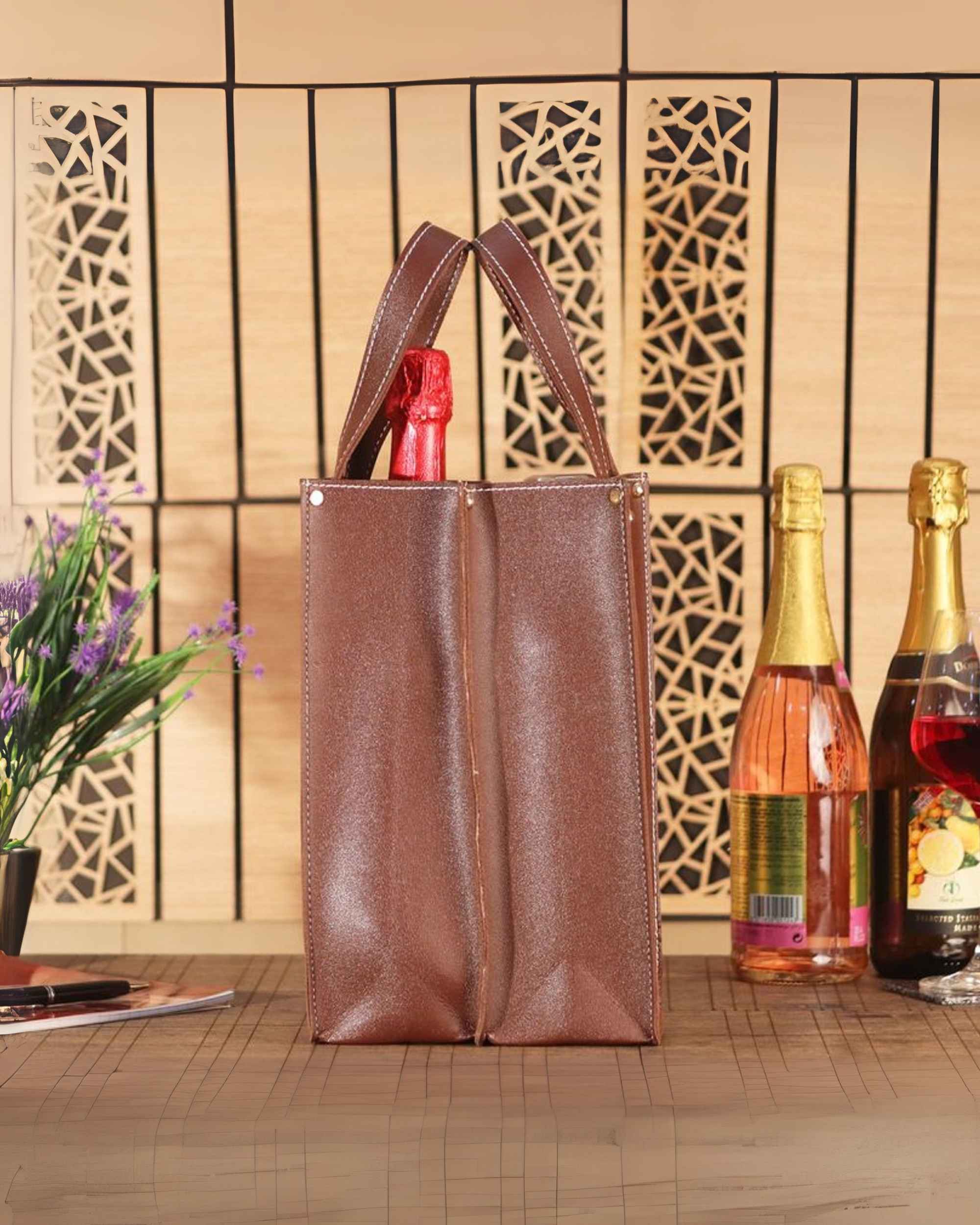 Premsons® Faux Leather Wine Bottle Bag - Single & Double Compartment Leatherette Storage Holder